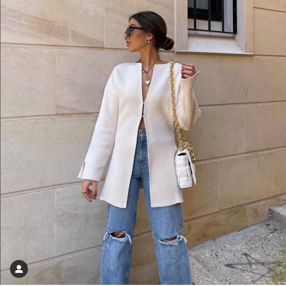 NWT ZARA Fitted Knit Jacket Ecru L Blogger’s Fav